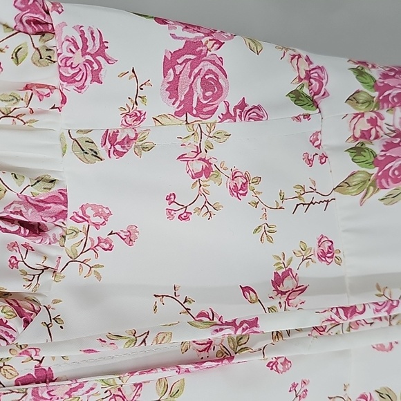 Floral Rusched-Bust Corset Waist Fit & Flare Midi Dress w Tie Front Lace-up Back - Picture 7 of 17